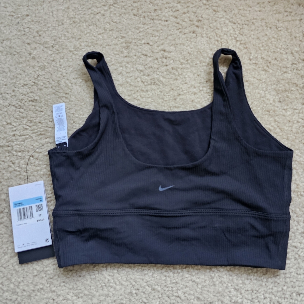 NWT Nike black ribbed training sports bra longline size medium